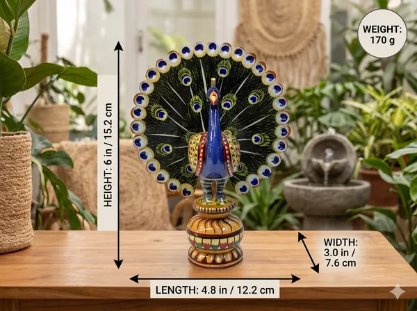 Hand-Painted_Wooden_Dancing_Peacock_with_Fanned_Tail_on_Lotus_Base_–_Traditional_Rajasthani_Folk_Art_Showpiece