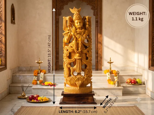 Hand-Carved_Kadam_Wood_Krishna_Playing_Flute_with_Pierced_Prabhavali_Arch_on_Hardwood_Base_–_Tribhanga_Mandir_&_Living_Room_Decor