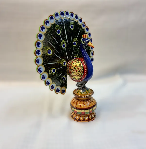 Hand-Painted_Wooden_Dancing_Peacock_with_Fanned_Tail_on_Lotus_Base_–_Traditional_Rajasthani_Folk_Art_Showpiece