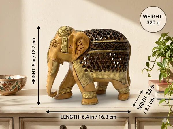 Hand-Carved_Undercut_Wooden_Elephant_with_Antique_Patina_Detailing_&_Baby_Inside_–_Single-Block_Jali_Fretwork_Sculpture