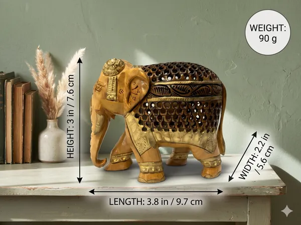 Hand-Carved_Undercut_Wooden_Elephant_with_Antique_Patina_Detailing_&_Baby_Inside_–_Single-Block_Jali_Fretwork_Sculpture