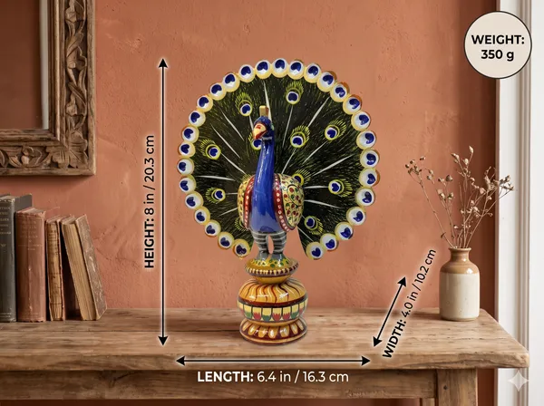 Hand-Painted_Wooden_Dancing_Peacock_with_Fanned_Tail_on_Lotus_Base_–_Traditional_Rajasthani_Folk_Art_Showpiece