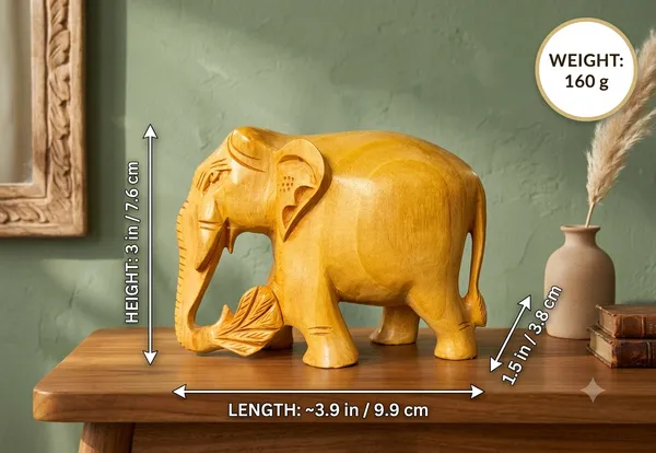 Hand-Carved_Natural_Wood_Elephant_Holding_Leaf_Branch_–_Solid_Kadam_Timber_Wildlife_Desktop_Figurine