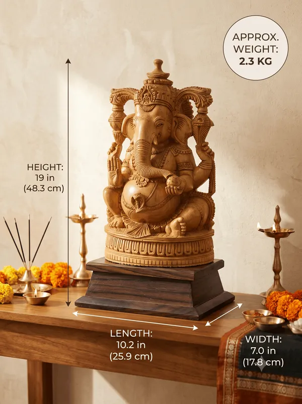 Hand-Carved_Kadam_Wood_Ganesha_Idol_with_Temple_Prabhavali_on_Dark_Hardwood_Base_Vastu_&_Mandir_Decor
