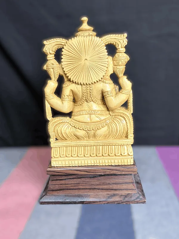 Hand-Carved_Kadam_Wood_Ganesha_Idol_with_Temple_Prabhavali_on_Dark_Hardwood_Base_Vastu_&_Mandir_Decor
