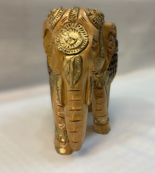 Hand-Carved_Undercut_Wooden_Elephant_with_Antique_Patina_Detailing_&_Baby_Inside_Single-Block_Jali_Fretwork_Sculpture