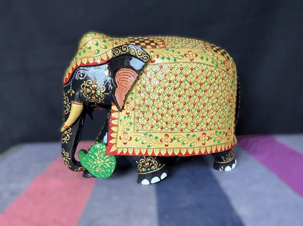 Hand-Carved_&_3D_Embossed_Royal_Wooden_Elephant_Sacred_Lotus,_Raised_Jaali_Lattice_&_Miniature_Floral_Art
