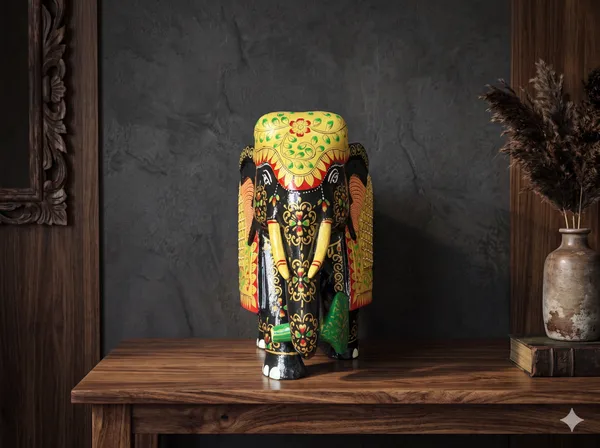 Hand-Carved_&_3D_Embossed_Royal_Wooden_Elephant_Sacred_Lotus,_Raised_Jaali_Lattice_&_Miniature_Floral_Art