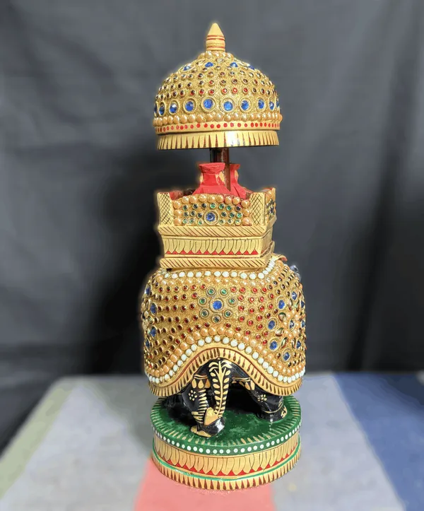 Handcrafted_Royal_Rajasthani_Wooden_Ambari_Elephant_with_Chhatri_&_Howdah_Jewel_&_Pearl_Encrusted_Procession_Centerpiece