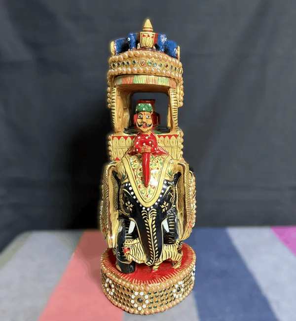 Handcrafted_Royal_Wooden_Ambari_Elephant_with_Pillared_Pavilion_&_Peacock_Canopy_Pearl_&_Gemstone_Procession_Centerpiece