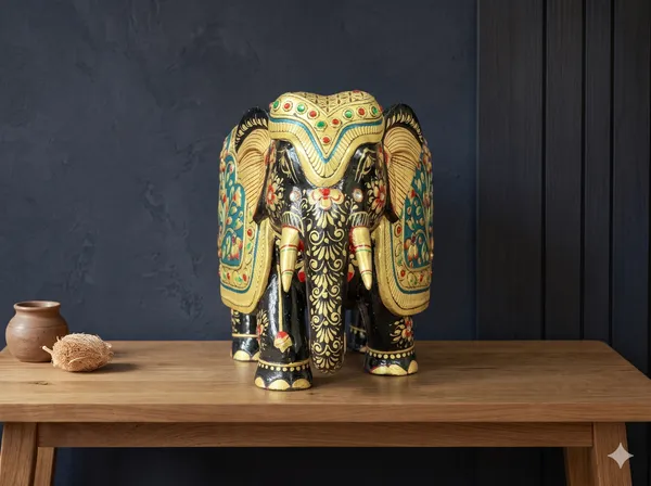 Handcrafted_Swan_FigurineThe_Firoza_Tusker:_Solid_1.0_kg_Handcrafted_Wood_Elephant_with_Turquoise_Floral_Medallion_Showpiece