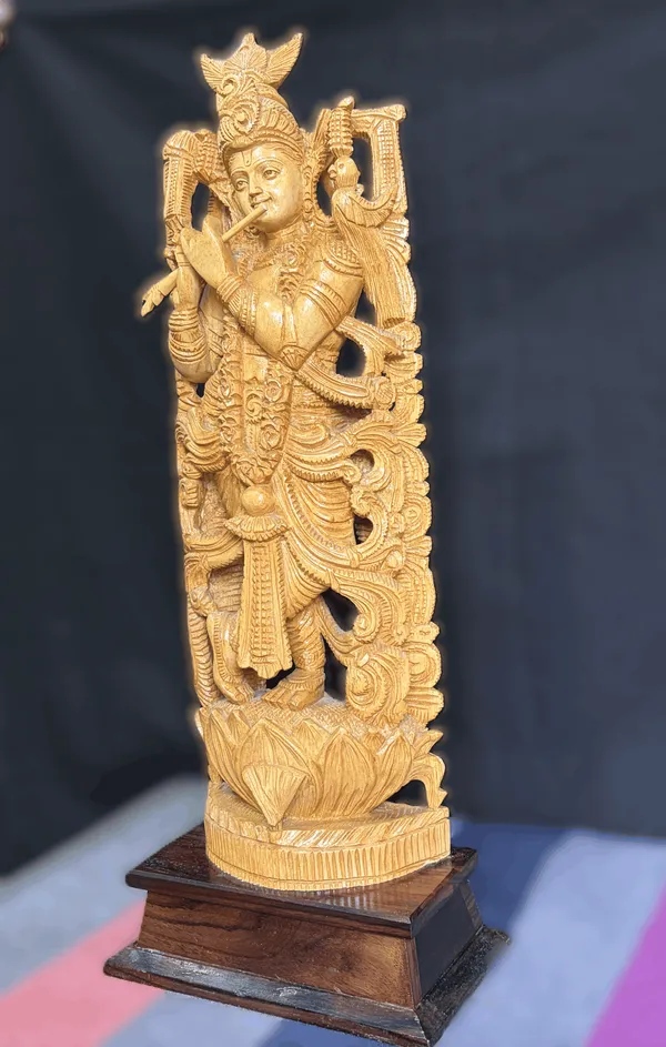 DecorHand-Carved_Kadam_Wood_Krishna_Playing_Flute_with_Pierced_Prabhavali_Arch_on_Hardwood_Base_Tribhanga_Mandir_&_Living_Room_Decor