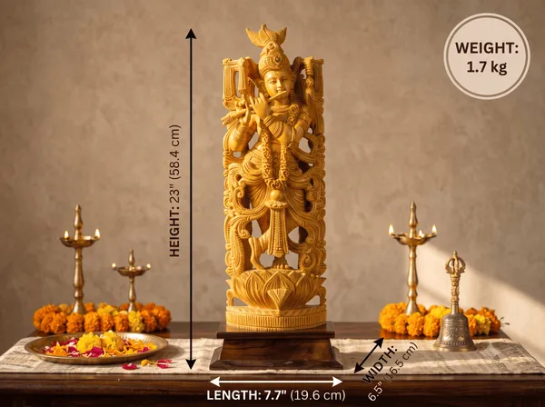 DecorHand-Carved_Kadam_Wood_Krishna_Playing_Flute_with_Pierced_Prabhavali_Arch_on_Hardwood_Base_Tribhanga_Mandir_&_Living_Room_Decor
