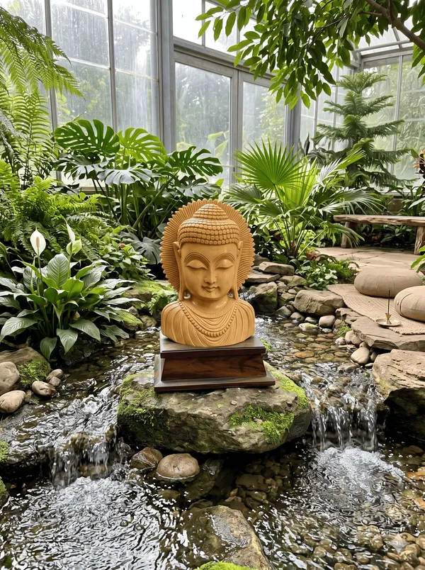 Inch_Handcrafted_Wooden_Buddha_Statue_with_Sunburst_Halo_Solid_Kadam_Wood_&_Rosewood_Base_Bust_for_Living_Room,_Office_Desk_&_Pooja_Decor