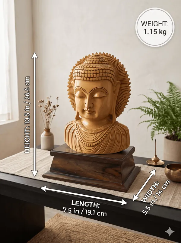 Inch_Handcrafted_Wooden_Buddha_Statue_with_Sunburst_Halo_Solid_Kadam_Wood_&_Rosewood_Base_Bust_for_Living_Room,_Office_Desk_&_Pooja_Decor