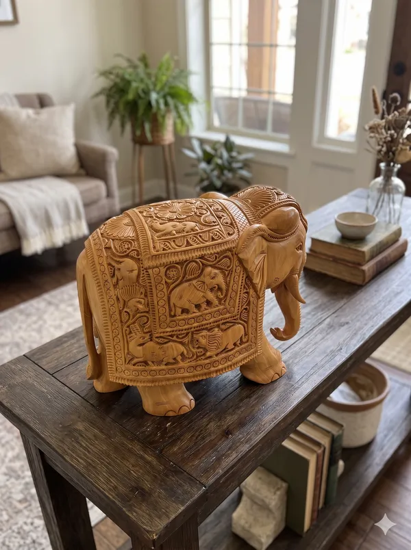 Masterpiece_Hand-Carved_Solid_Wood_Elephant_with_Detailed_Wildlife_Panels_–_Natural_Timber_Bas-Relief_Centerpiece