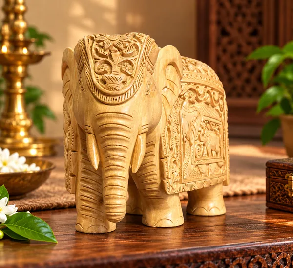 Authentic_Shikar_Carved_Solid_Wood_Elephant_–_Traditional_Indian_Shikargah_Relief_Wildlife_Sculpture_in_Natural_Kadam_Timber