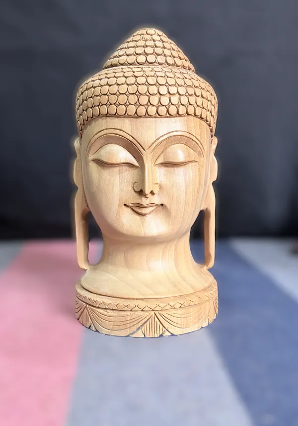 Hand-Carved_Solid_Kadam_Wood_Buddha_Head_Bust_on_Lotus_Base_–_Serene_Meditation_&_Zen_Home_Decor_Sculpture