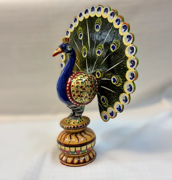Hand-Painted_Wooden_Dancing_Peacock_with_Fanned_Tail_on_Lotus_Base_–_Traditional_Rajasthani_Folk_Art_Showpiece