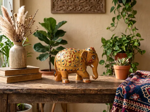 Handcrafted_Golden_Embossed_Wooden_Elephant_Figurine_Traditional_3D_Relief_Floral_Art_Showpiece