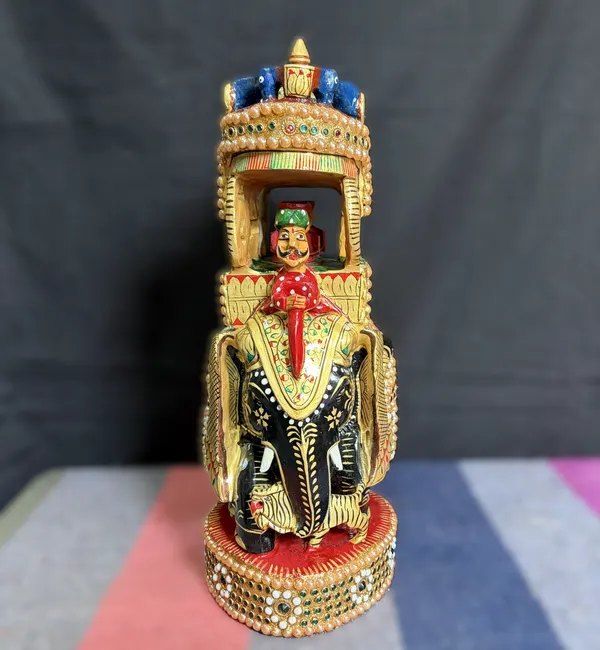 Handcrafted_Royal_Wooden_Ambari_Elephant_with_Pillared_Pavilion_&_Peacock_Canopy_–_Pearl_&_Gemstone_Procession_Centerpiece