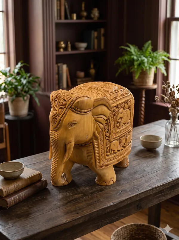 Masterpiece_Hand-Carved_Solid_Wood_Elephant_with_Detailed_Wildlife_Panels_–_Natural_Timber_Bas-Relief_Centerpiece