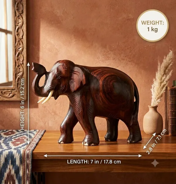 The_Royal_Salute_Tusker:_6"_Hand-Chiseled_Indian_Rosewood_Elephant_Figurine_–_Welcoming_Vastu_Hardwood_Sculpture