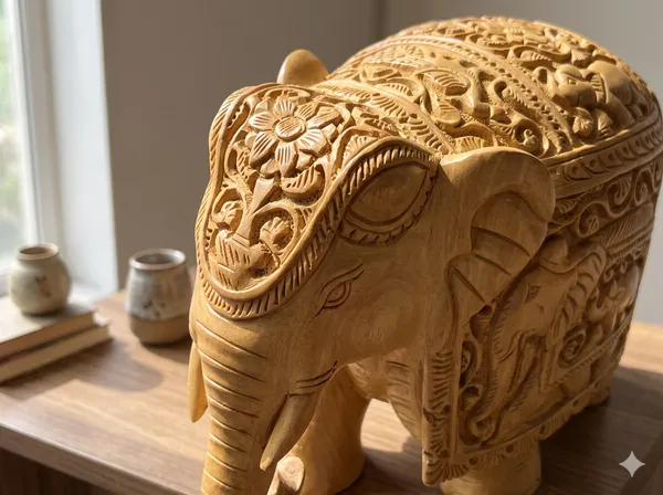 Authentic_Shikar_Carved_Solid_Wood_Elephant_–_Traditional_Indian_Shikargah_Relief_Wildlife_Sculpture_in_Natural_Kadam_Timber