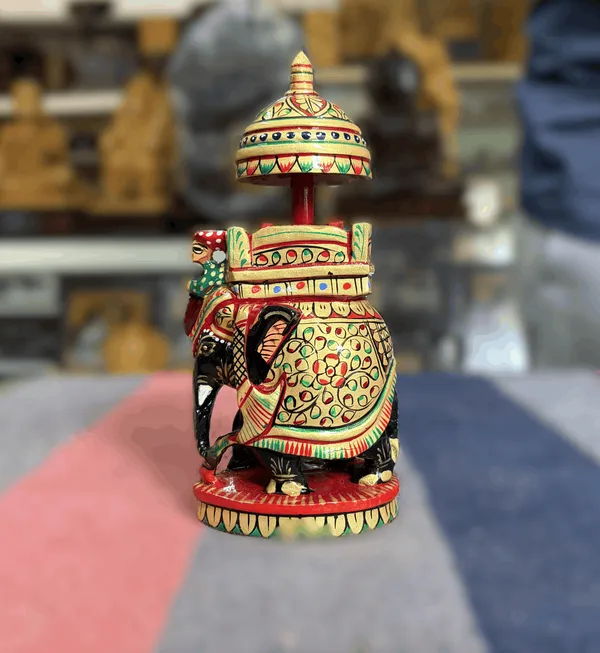 The_Royal_Heritage_Procession:_Handcrafted_Painted_Ambari_Elephant_with_Umbrella_Auspicious_Festive_&_Housewarming_Decor