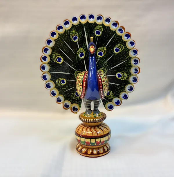 Hand-Painted_Wooden_Dancing_Peacock_with_Fanned_Tail_on_Lotus_Base_–_Traditional_Rajasthani_Folk_Art_Showpiece