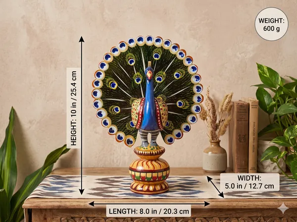 Hand-Painted_Wooden_Dancing_Peacock_with_Fanned_Tail_on_Lotus_Base_–_Traditional_Rajasthani_Folk_Art_Showpiece