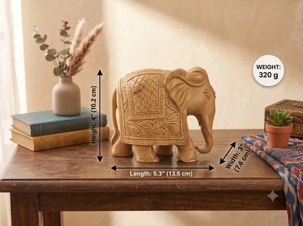 Hand-Carved_Natural_Kadam_Wood_Elephant_Figurine_–_Traditional_Floral_Lattice_Relief_&_Grounded_Trunk