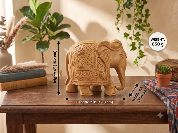 Hand-Carved_Natural_Kadam_Wood_Elephant_Figurine_–_Traditional_Floral_Lattice_Relief_&_Grounded_Trunk