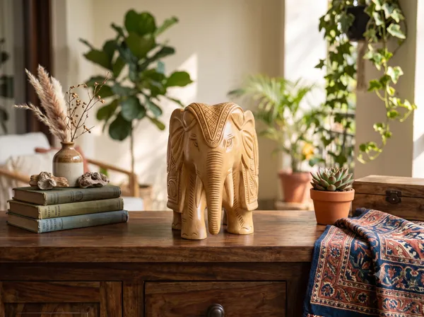 Hand-Carved_Natural_Kadam_Wood_Elephant_Figurine_–_Traditional_Floral_Lattice_Relief_&_Grounded_Trunk