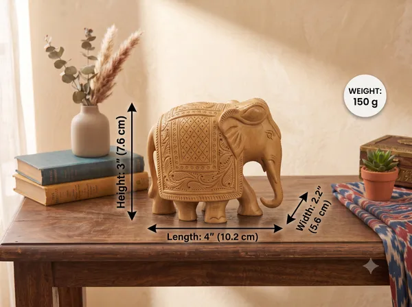 Hand-Carved_Natural_Kadam_Wood_Elephant_Figurine_–_Traditional_Floral_Lattice_Relief_&_Grounded_Trunk