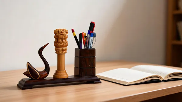 Handcrafted_Swan_design_Ashoka_pillar_Pen_stand/_Desk_Organizer
