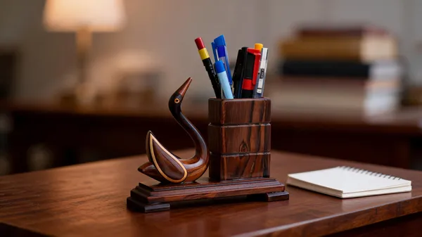Handcrafted_Swan_design_wooden_Pen_stand/_Desk_Organizer