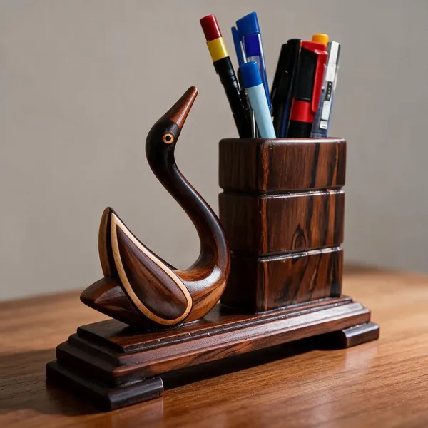 Handcrafted_Swan_design_wooden_Pen_stand/_Desk_Organizer