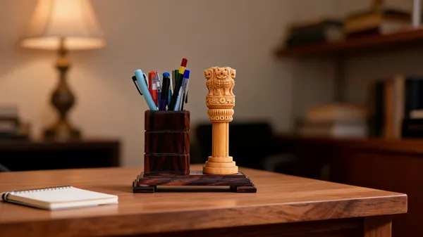 Handcrafted_Ashoka_pillar_Pen_stand/_Desk_Organizer