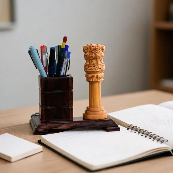 Handcrafted_Ashoka_pillar_Pen_stand/_Desk_Organizer