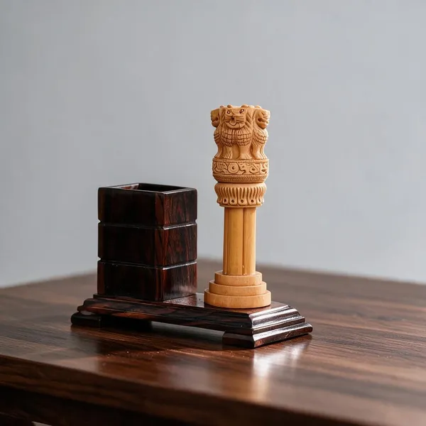 Handcrafted_Ashoka_pillar_Pen_stand/_Desk_Organizer