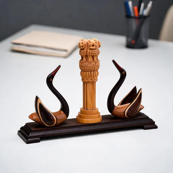 Handcrafted_Swans_design_Ashoka_pillar_executive_desk_memento/_showpiece