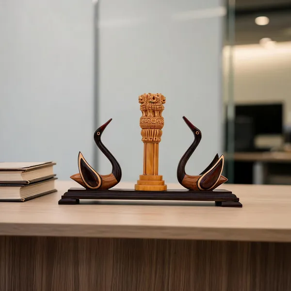 Handcrafted_Swans_design_Ashoka_pillar_executive_desk_memento/_showpiece
