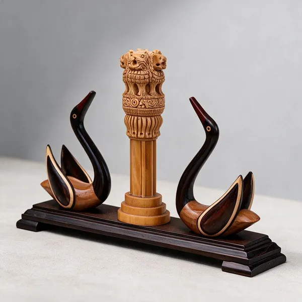 Handcrafted_Swans_design_Ashoka_pillar_executive_desk_memento/_showpiece