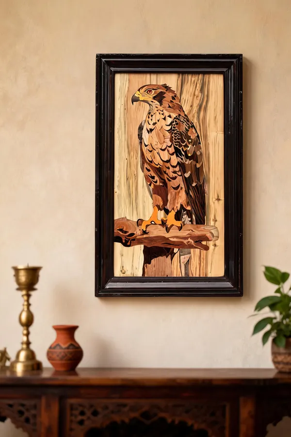 Majestic_Falcon/_Hawk/_Eagle_Wooden_Wall_Art__Authentic_GITagged_Mysore_Rosewood_Inlay_24x14