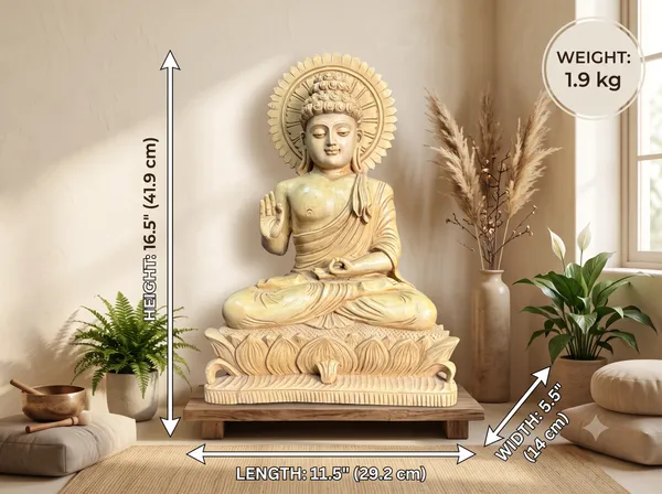 Hand-Carved_Solid_Kadam_Wood_Blessing_Buddha_Statue_with_Sunburst_Halo_–_Abhaya_Mudra_Lotus_Throne_Sculpture