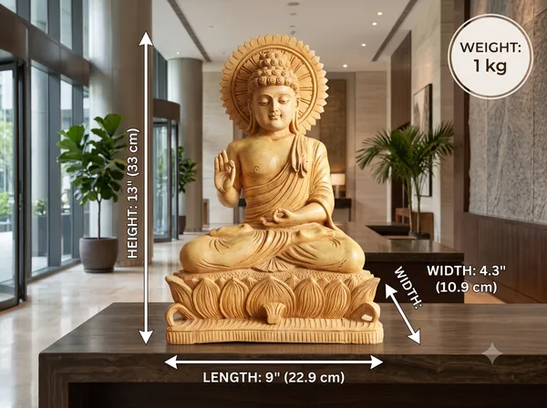 Hand-Carved_Solid_Kadam_Wood_Blessing_Buddha_Statue_with_Sunburst_Halo_–_Abhaya_Mudra_Lotus_Throne_Sculpture