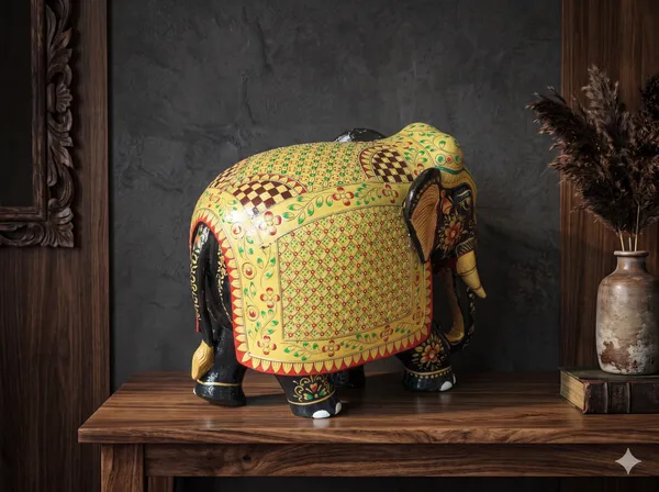 Hand-Carved_&_3D_Embossed_Royal_Wooden_Elephant_–_Sacred_Lotus,_Raised_Jaali_Lattice_&_Miniature_Floral_Art