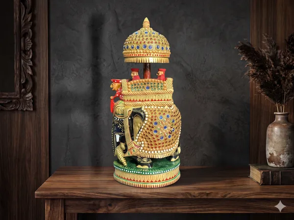 Handcrafted_Royal_Rajasthani_Wooden_Ambari_Elephant_with_Chhatri_&_Howdah_–_Jewel_&_Pearl_Encrusted_Procession_Centerpiece