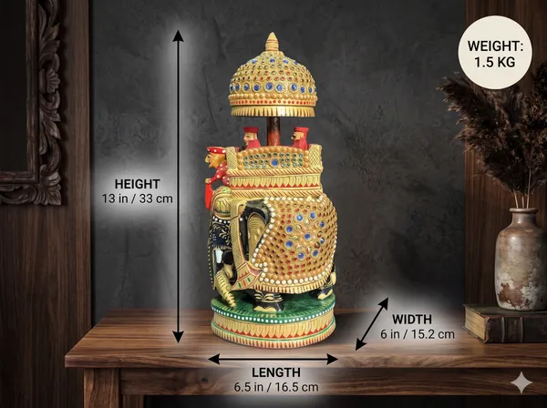 Handcrafted_Royal_Rajasthani_Wooden_Ambari_Elephant_with_Chhatri_&_Howdah_–_Jewel_&_Pearl_Encrusted_Procession_Centerpiece